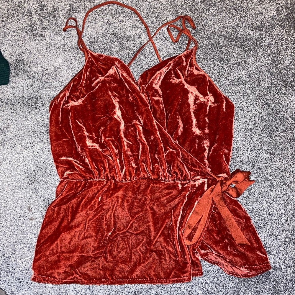 Red orange velvet blouse